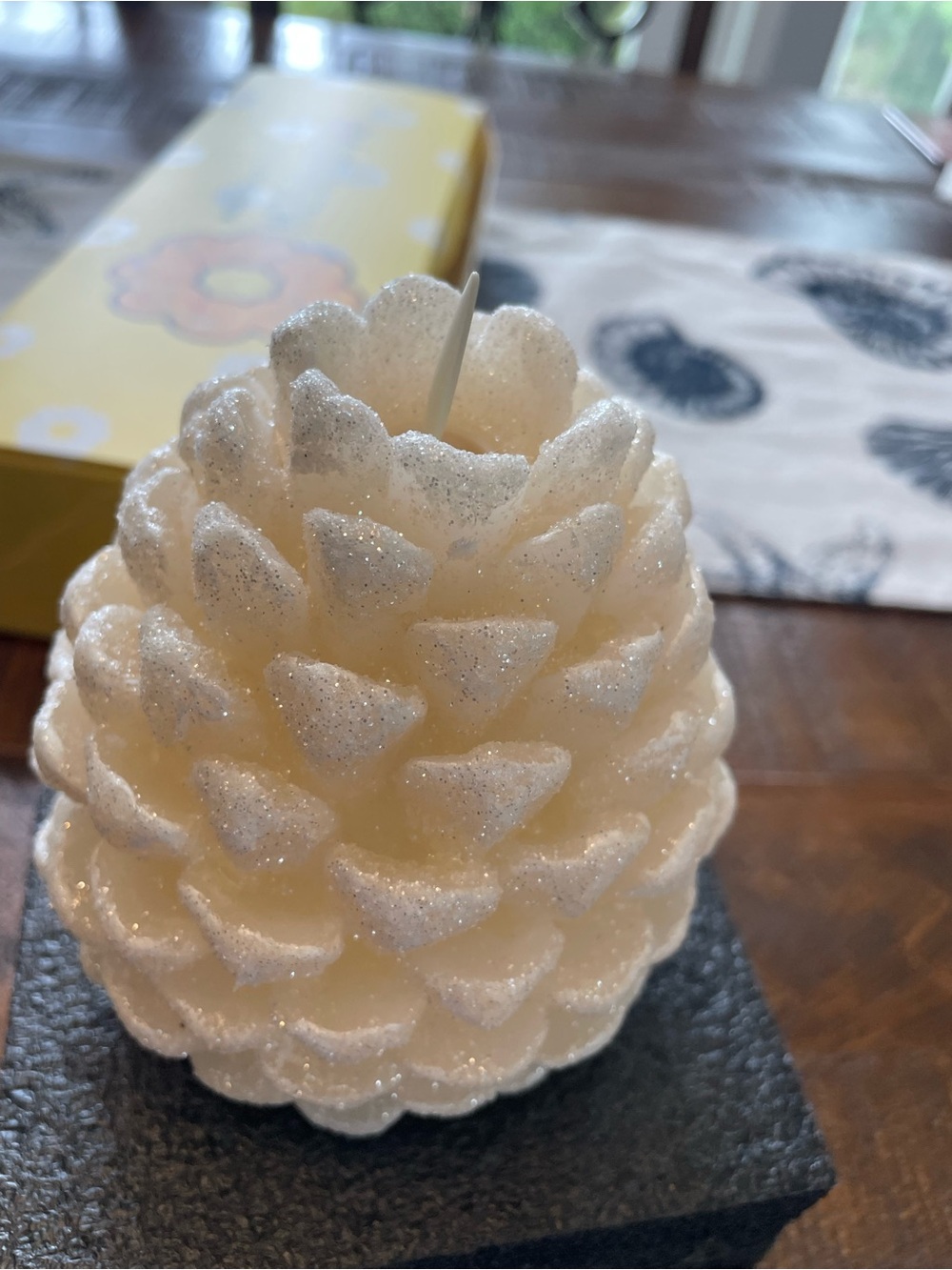 Glitter Pinecone Shaped Decorative Candle - Ivory White - Picture 7 of 10